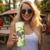 New Zealand Piwakawaka Fantail Bird Skinny Tumbler With Kowhai Flowers LT05 - Polynesian Pride