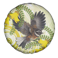New Zealand Piwakawaka Fantail Bird Spare Tire Cover With Kowhai Flowers LT05 - Polynesian Pride