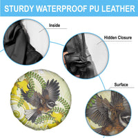 New Zealand Piwakawaka Fantail Bird Spare Tire Cover With Kowhai Flowers LT05 - Polynesian Pride