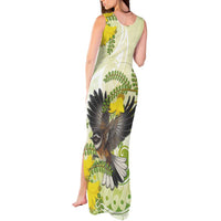 New Zealand Piwakawaka Fantail Bird Tank Maxi Dress With Kowhai Flowers LT05 - Polynesian Pride