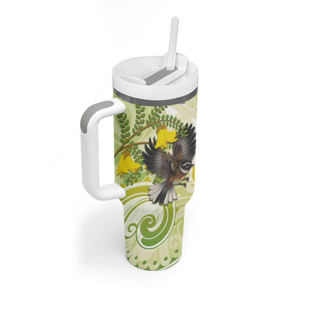 New Zealand Piwakawaka Fantail Bird Tumbler With Handle With Kowhai Flowers LT05 - Polynesian Pride