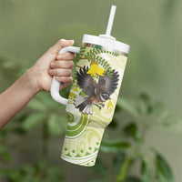 New Zealand Piwakawaka Fantail Bird Tumbler With Handle With Kowhai Flowers LT05 - Polynesian Pride