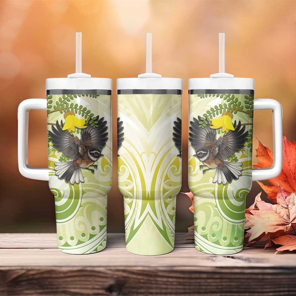 New Zealand Piwakawaka Fantail Bird Tumbler With Handle With Kowhai Flowers LT05 - Polynesian Pride