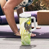 New Zealand Piwakawaka Fantail Bird Tumbler With Handle With Kowhai Flowers LT05 - Polynesian Pride