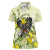 New Zealand Piwakawaka Fantail Bird Women Polo Shirt With Kowhai Flowers LT05 Female Green - Polynesian Pride