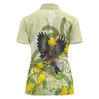 New Zealand Piwakawaka Fantail Bird Women Polo Shirt With Kowhai Flowers LT05 - Polynesian Pride