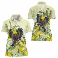 New Zealand Piwakawaka Fantail Bird Women Polo Shirt With Kowhai Flowers LT05 - Polynesian Pride