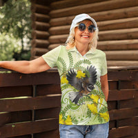 New Zealand Piwakawaka Fantail Bird Women Polo Shirt With Kowhai Flowers LT05 - Polynesian Pride