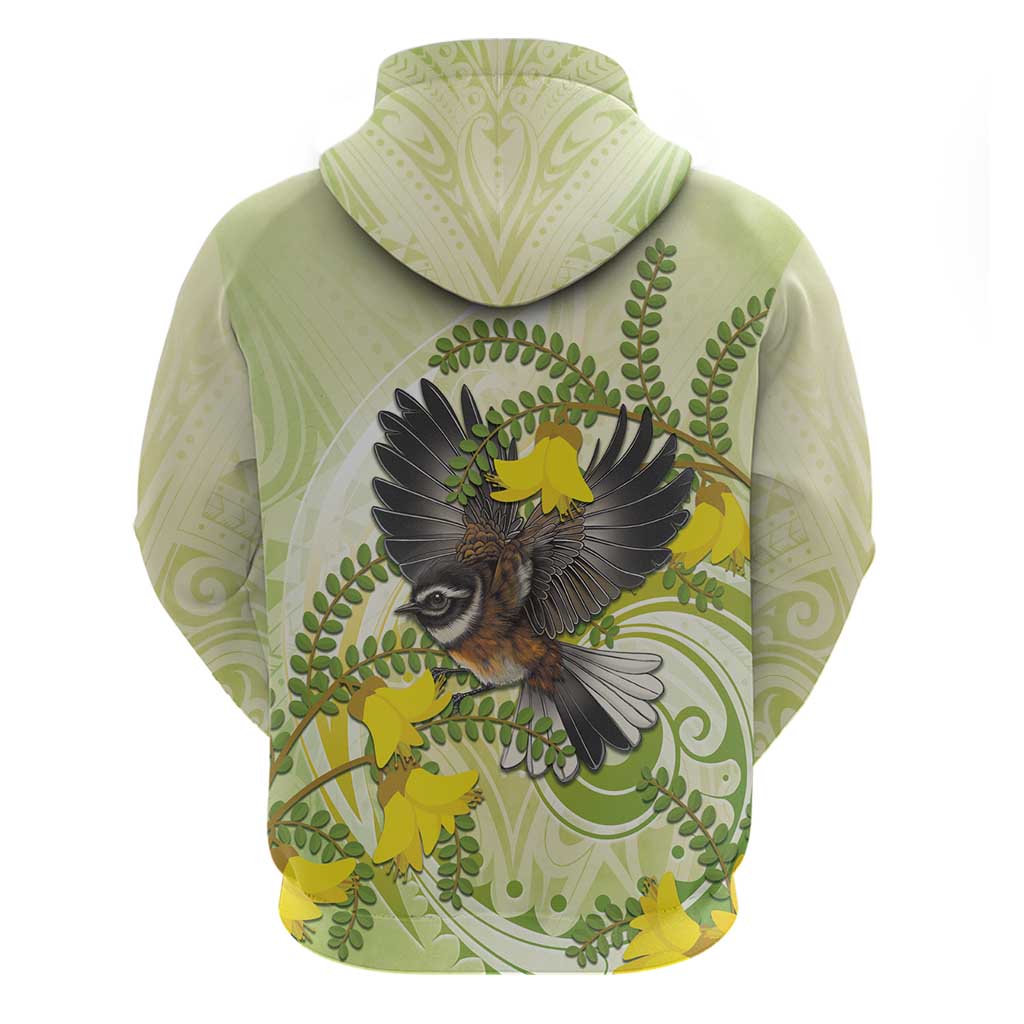 New Zealand Piwakawaka Fantail Bird Zip Hoodie With Kowhai Flowers LT05 - Polynesian Pride