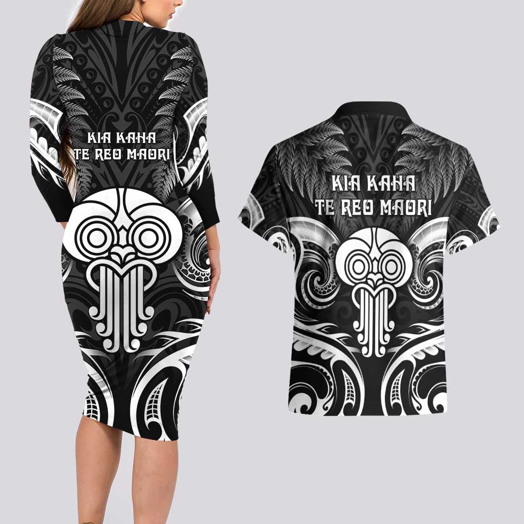 New Zealand Te Reo Maori Couples Matching Long Sleeve Bodycon Dress and Hawaiian Shirt Korero Maori Ai Au LT05 - Polynesian Pride