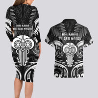 New Zealand Te Reo Maori Couples Matching Long Sleeve Bodycon Dress and Hawaiian Shirt Korero Maori Ai Au LT05 - Polynesian Pride