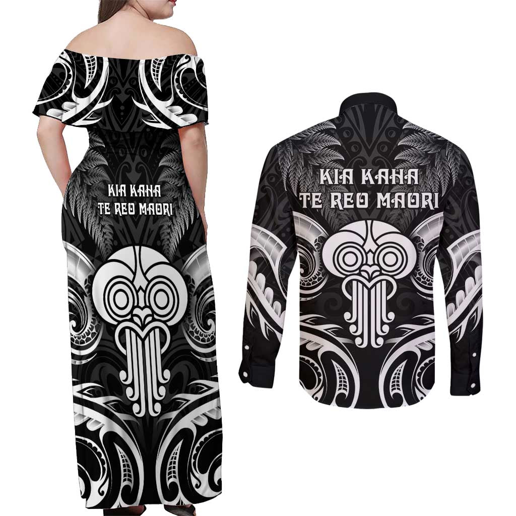 New Zealand Te Reo Maori Couples Matching Off Shoulder Maxi Dress and Long Sleeve Button Shirt Korero Maori Ai Au LT05 - Polynesian Pride