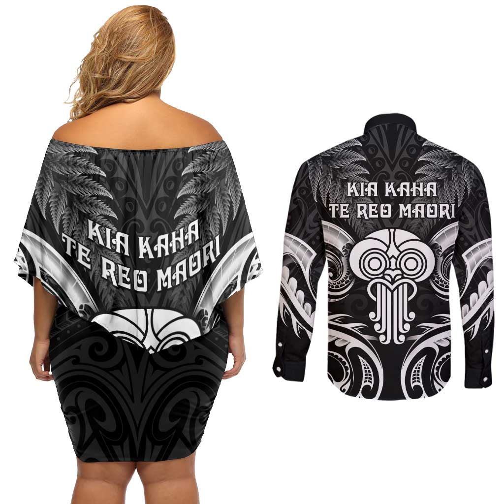 New Zealand Te Reo Maori Couples Matching Off Shoulder Short Dress and Long Sleeve Button Shirt Korero Maori Ai Au LT05 - Polynesian Pride
