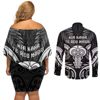 New Zealand Te Reo Maori Couples Matching Off Shoulder Short Dress and Long Sleeve Button Shirt Korero Maori Ai Au LT05 - Polynesian Pride