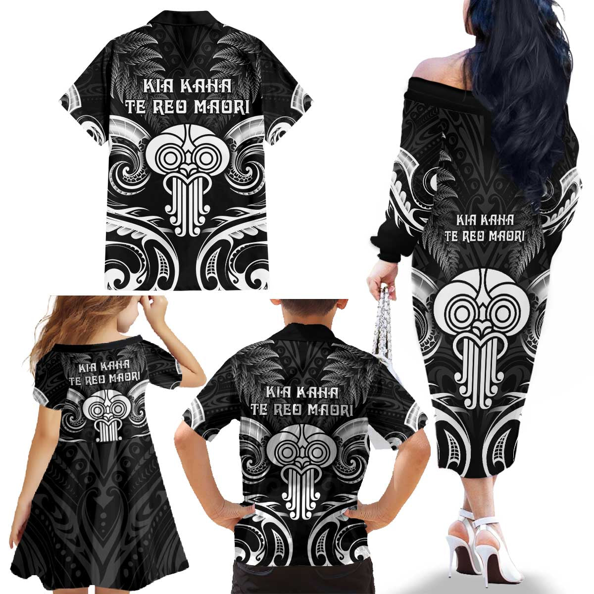New Zealand Te Reo Maori Family Matching Off The Shoulder Long Sleeve Dress and Hawaiian Shirt Korero Maori Ai Au LT05 - Polynesian Pride
