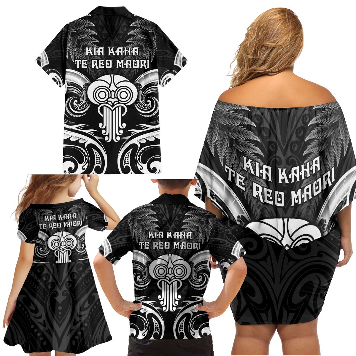New Zealand Te Reo Maori Family Matching Off Shoulder Short Dress and Hawaiian Shirt Korero Maori Ai Au LT05 - Polynesian Pride