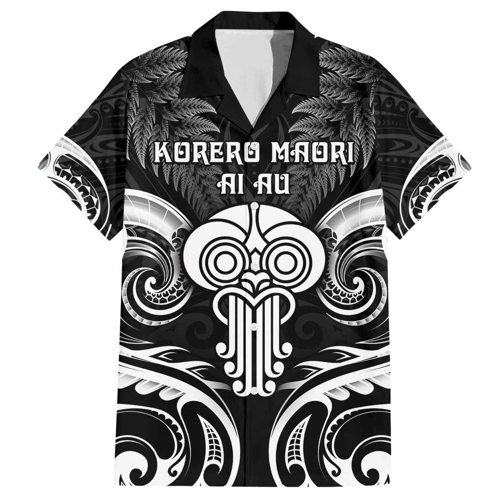 New Zealand Te Reo Maori Family Matching Summer Maxi Dress and Hawaiian Shirt Korero Maori Ai Au LT05 Dad's Shirt - Short Sleeve Black - Polynesian Pride