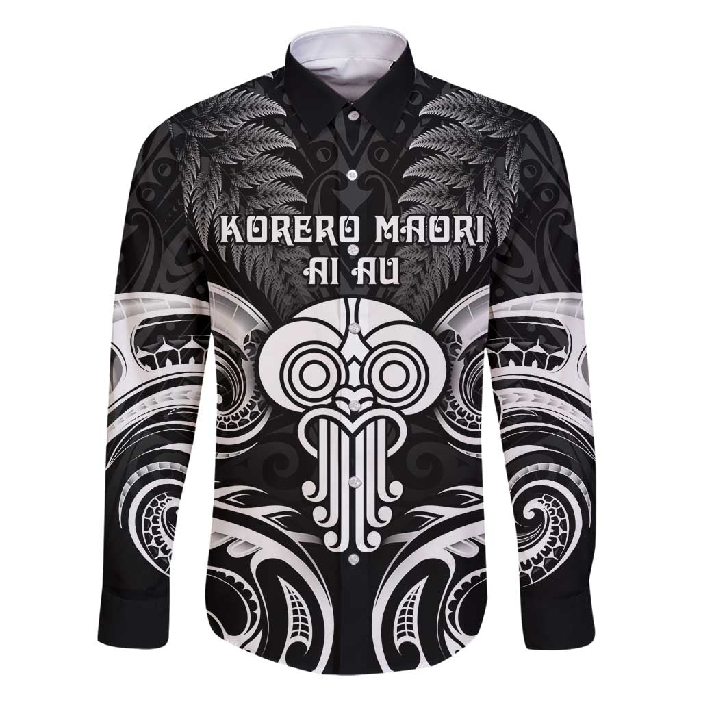 New Zealand Te Reo Maori Family Matching Tank Maxi Dress and Hawaiian Shirt Korero Maori Ai Au LT05 Dad's Shirt - Long Sleeve Black - Polynesian Pride