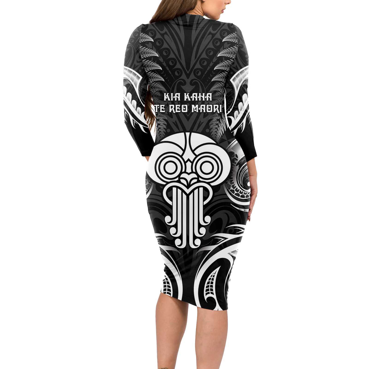 New Zealand Te Reo Maori Long Sleeve Bodycon Dress Korero Maori Ai Au LT05 - Polynesian Pride