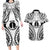 New Caledonia Day Couples Matching Long Sleeve Bodycon Dress and Hawaiian Shirt Polynesian Curves White Color - Polynesian Pride