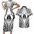 New Caledonia Day Couples Matching Short Sleeve Bodycon Dress and Hawaiian Shirt Polynesian Curves White Color - Polynesian Pride