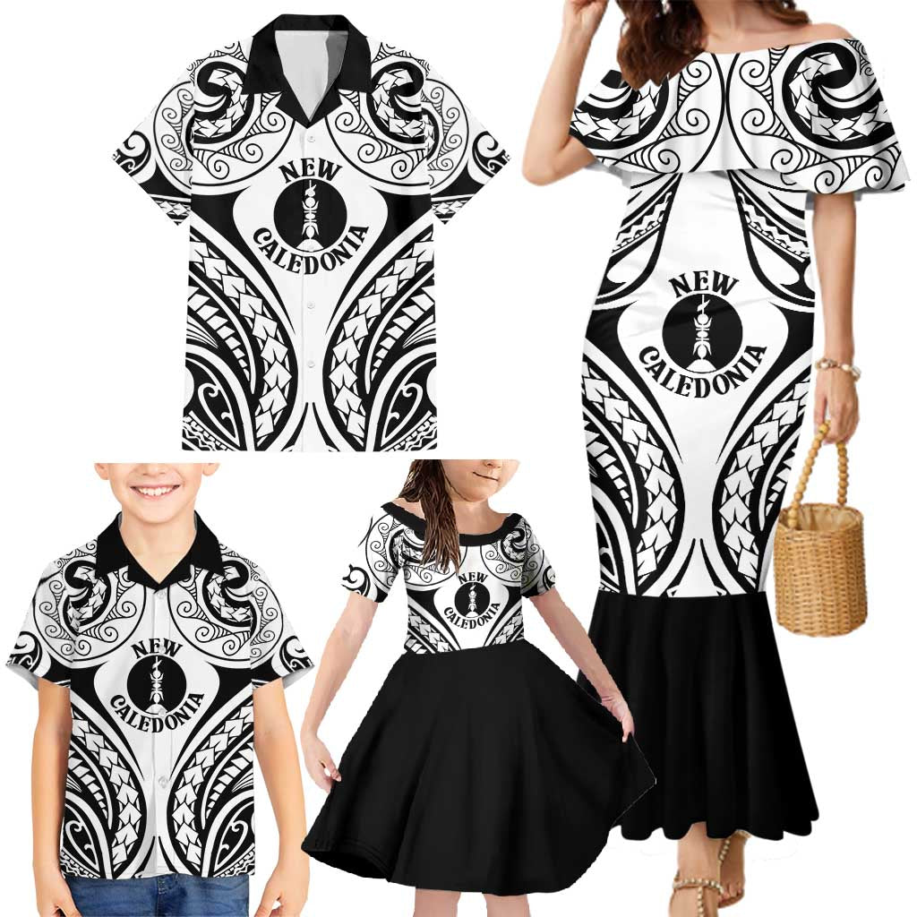 New Caledonia Day Family Matching Mermaid Dress and Hawaiian Shirt Polynesian Curves White Color LT05 - Polynesian Pride