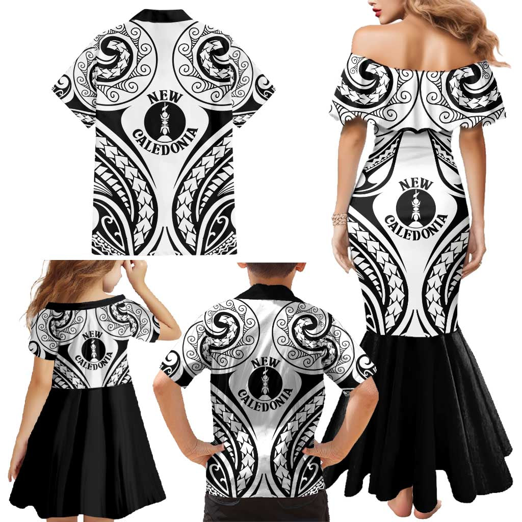 New Caledonia Day Family Matching Mermaid Dress and Hawaiian Shirt Polynesian Curves White Color LT05 - Polynesian Pride