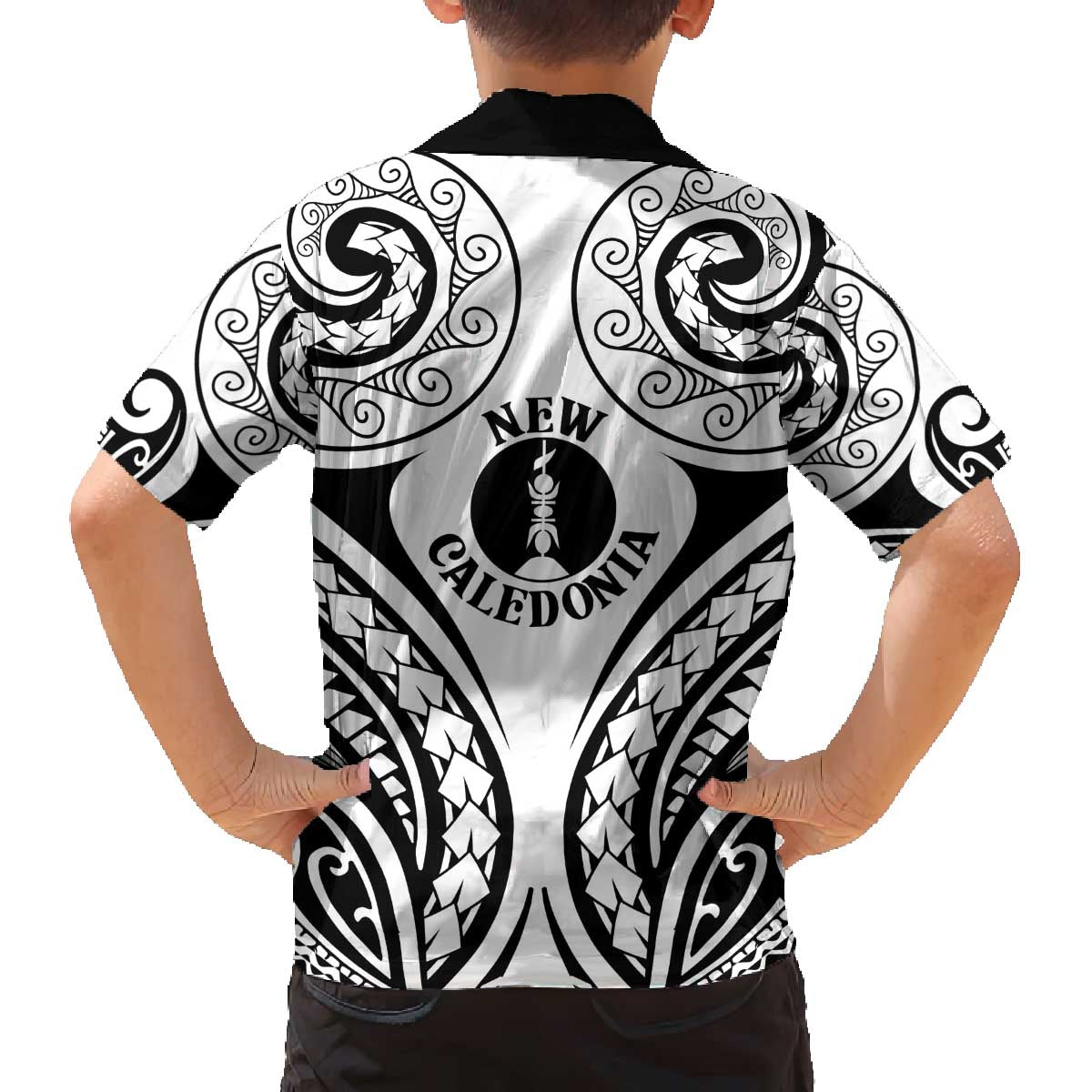 New Caledonia Day Family Matching Off The Shoulder Long Sleeve Dress and Hawaiian Shirt Polynesian Curves White Color LT05 - Polynesian Pride