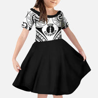 New Caledonia Day Family Matching Off The Shoulder Long Sleeve Dress and Hawaiian Shirt Polynesian Curves White Color LT05 Daughter's Dress White - Polynesian Pride