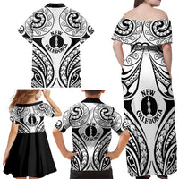 New Caledonia Day Family Matching Off Shoulder Maxi Dress and Hawaiian Shirt Polynesian Curves White Color LT05 - Polynesian Pride