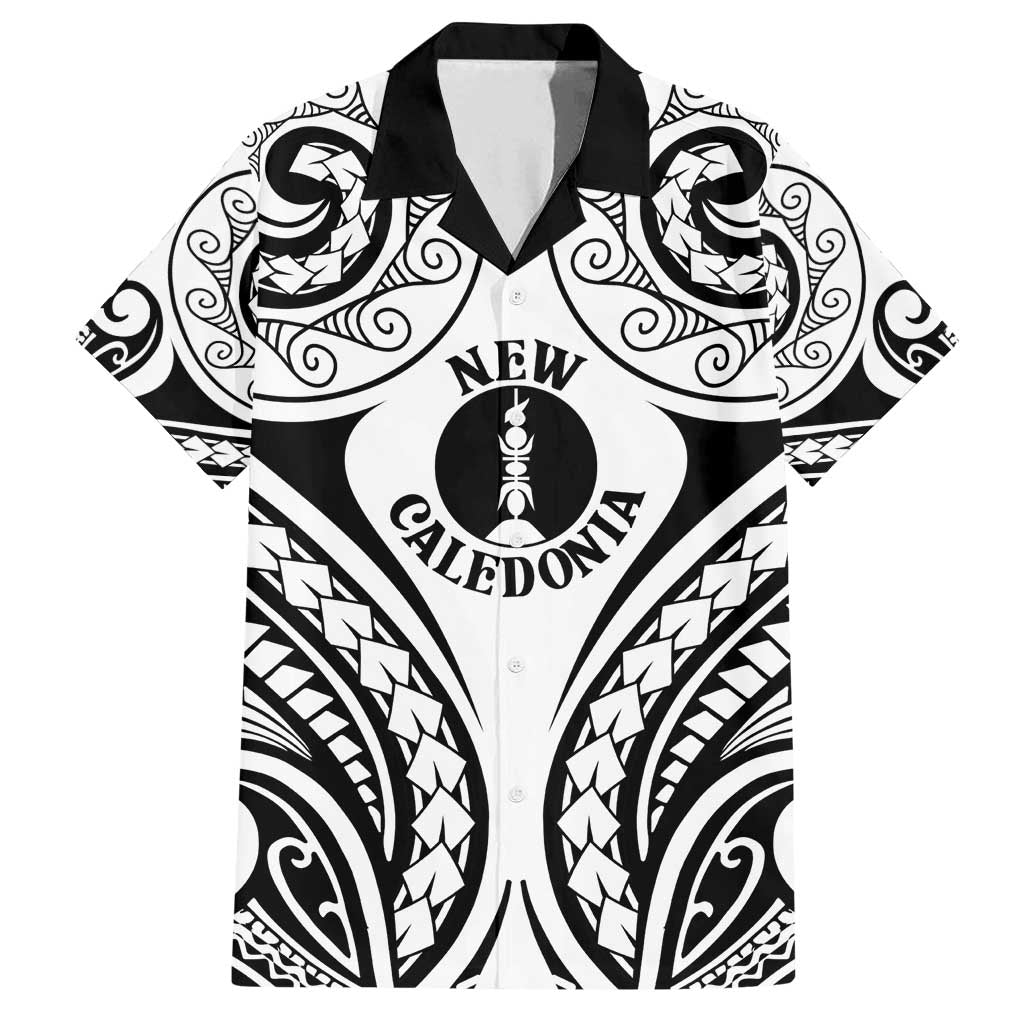 New Caledonia Day Family Matching Off Shoulder Maxi Dress and Hawaiian Shirt Polynesian Curves White Color LT05 Dad's Shirt - Short Sleeve White - Polynesian Pride