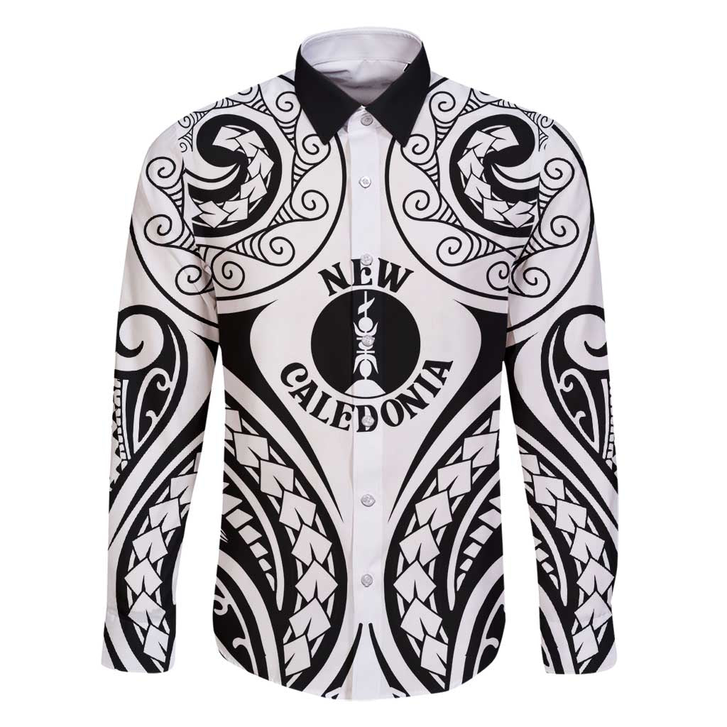 New Caledonia Day Family Matching Off Shoulder Maxi Dress and Hawaiian Shirt Polynesian Curves White Color LT05 Dad's Shirt - Long Sleeve White - Polynesian Pride