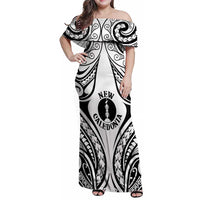 New Caledonia Day Family Matching Off Shoulder Maxi Dress and Hawaiian Shirt Polynesian Curves White Color LT05 Mom's Dress White - Polynesian Pride