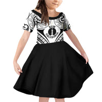 New Caledonia Day Family Matching Off Shoulder Short Dress and Hawaiian Shirt Polynesian Curves White Color LT05 Daughter's Dress White - Polynesian Pride