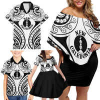New Caledonia Day Family Matching Off Shoulder Short Dress and Hawaiian Shirt Polynesian Curves White Color LT05 - Polynesian Pride