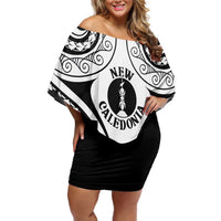New Caledonia Day Family Matching Off Shoulder Short Dress and Hawaiian Shirt Polynesian Curves White Color LT05 Mom's Dress White - Polynesian Pride