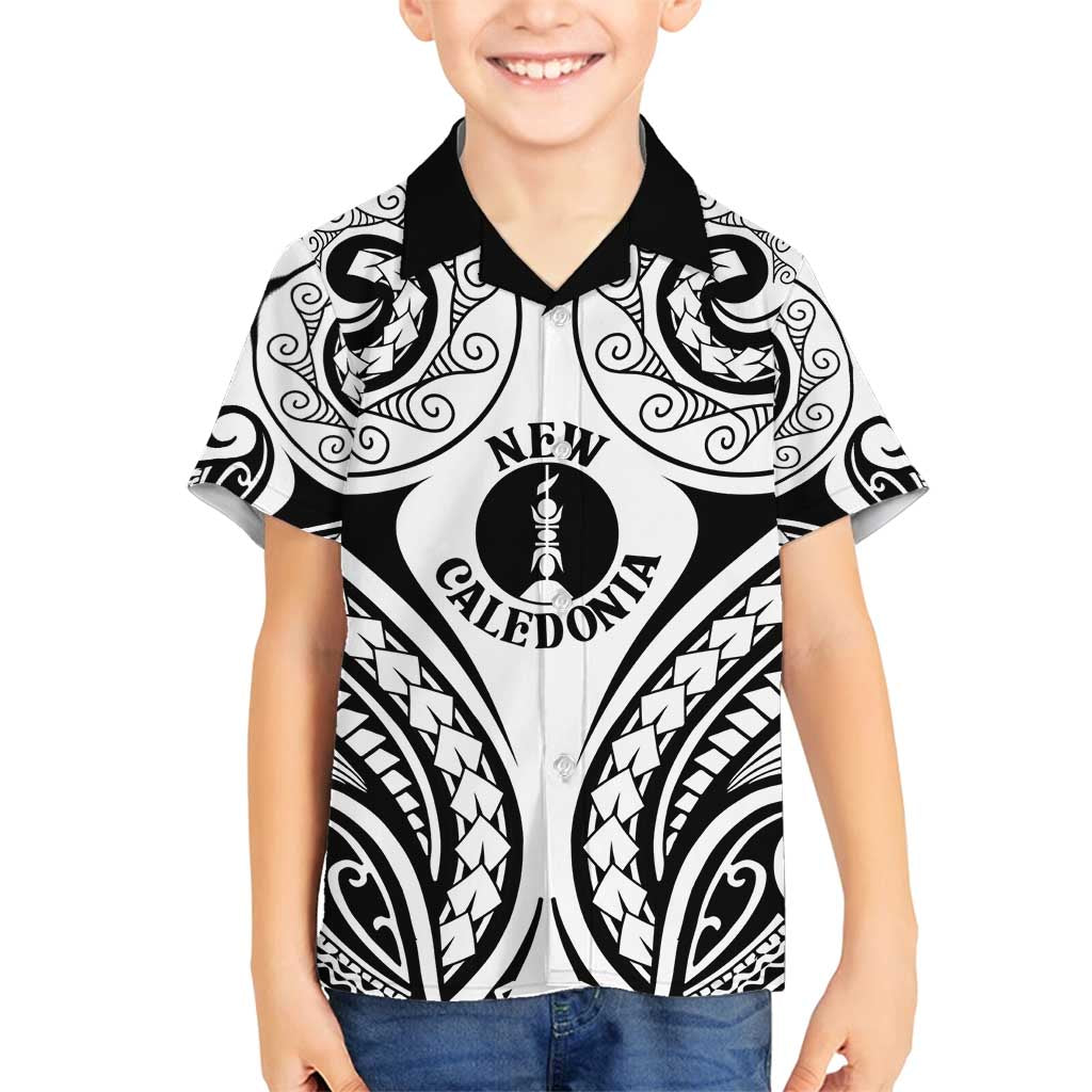 New Caledonia Day Family Matching Off Shoulder Short Dress and Hawaiian Shirt Polynesian Curves White Color LT05 Son's Shirt White - Polynesian Pride