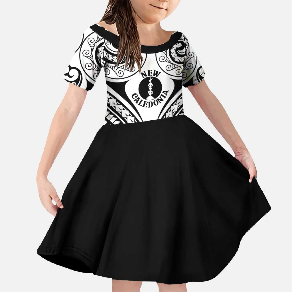 New Caledonia Day Family Matching Short Sleeve Bodycon Dress and Hawaiian Shirt Polynesian Curves White Color LT05 Daughter's Dress White - Polynesian Pride