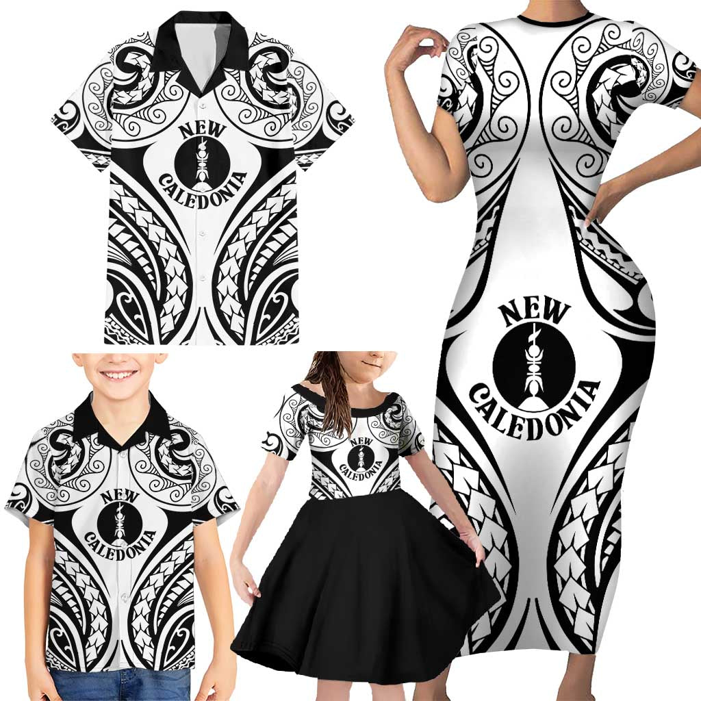 New Caledonia Day Family Matching Short Sleeve Bodycon Dress and Hawaiian Shirt Polynesian Curves White Color LT05 - Polynesian Pride