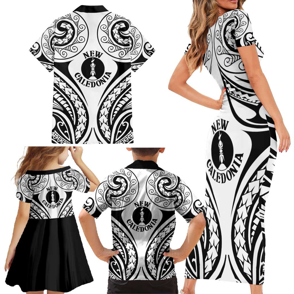 New Caledonia Day Family Matching Short Sleeve Bodycon Dress and Hawaiian Shirt Polynesian Curves White Color LT05 - Polynesian Pride