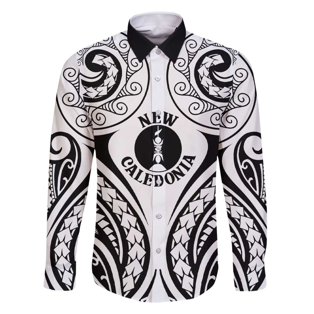 New Caledonia Day Family Matching Short Sleeve Bodycon Dress and Hawaiian Shirt Polynesian Curves White Color LT05 Dad's Shirt - Long Sleeve White - Polynesian Pride