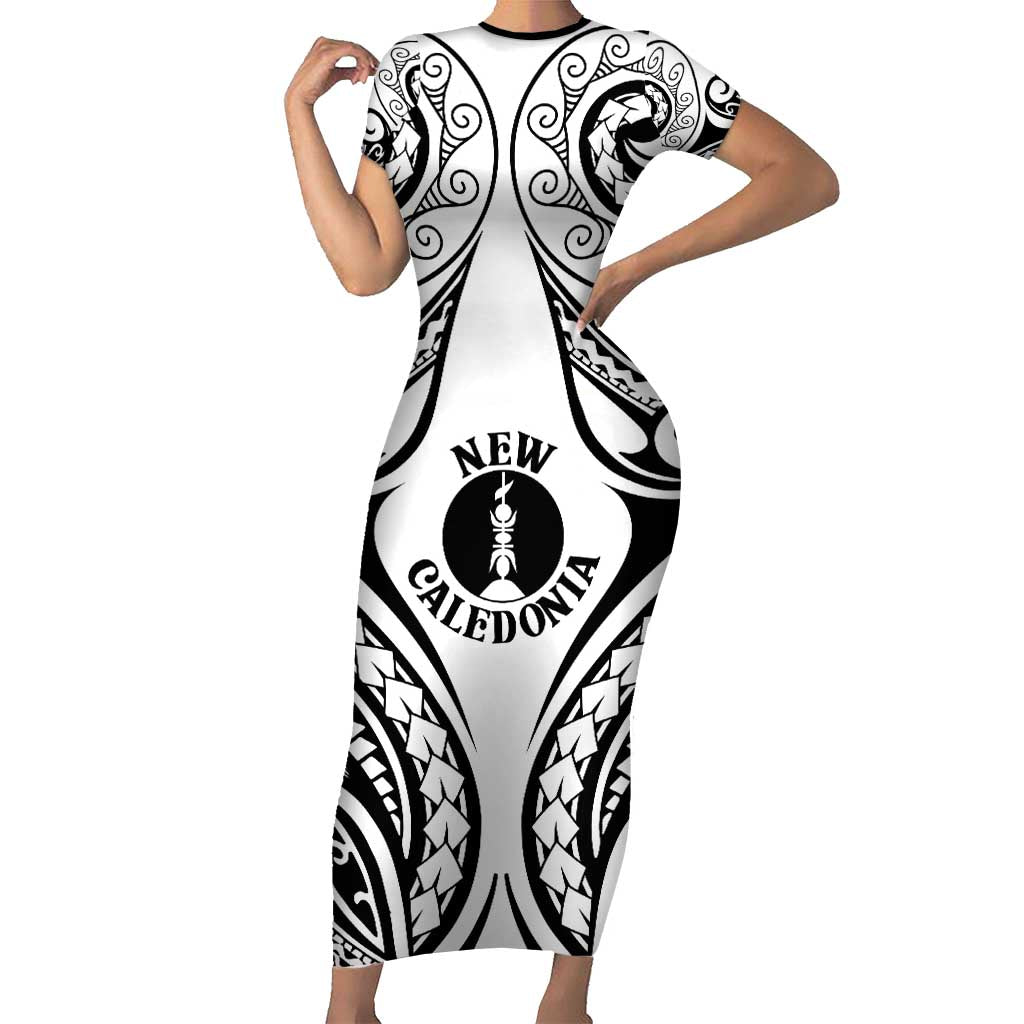 New Caledonia Day Family Matching Short Sleeve Bodycon Dress and Hawaiian Shirt Polynesian Curves White Color LT05 Mom's Dress White - Polynesian Pride