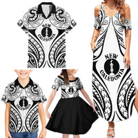 New Caledonia Day Family Matching Summer Maxi Dress and Hawaiian Shirt Polynesian Curves White Color LT05 - Polynesian Pride