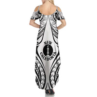 New Caledonia Day Family Matching Summer Maxi Dress and Hawaiian Shirt Polynesian Curves White Color LT05 - Polynesian Pride