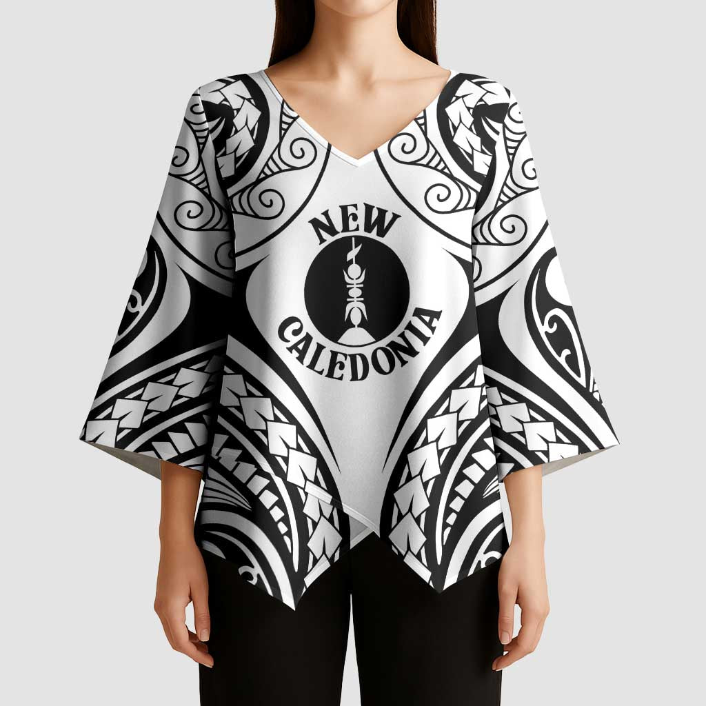 New Caledonia Day Kimono Sleeve Blouse Polynesian Curves White Color LT05 - Polynesian Pride