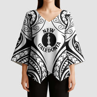 New Caledonia Day Kimono Sleeve Blouse Polynesian Curves White Color LT05 - Polynesian Pride