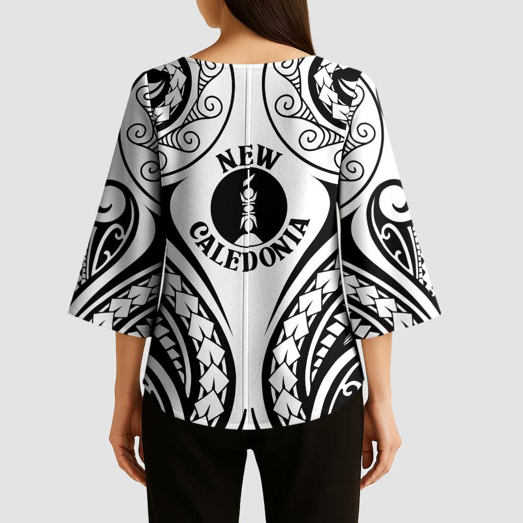New Caledonia Day Kimono Sleeve Blouse Polynesian Curves White Color LT05 - Polynesian Pride