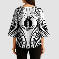 New Caledonia Day Kimono Sleeve Blouse Polynesian Curves White Color LT05 - Polynesian Pride