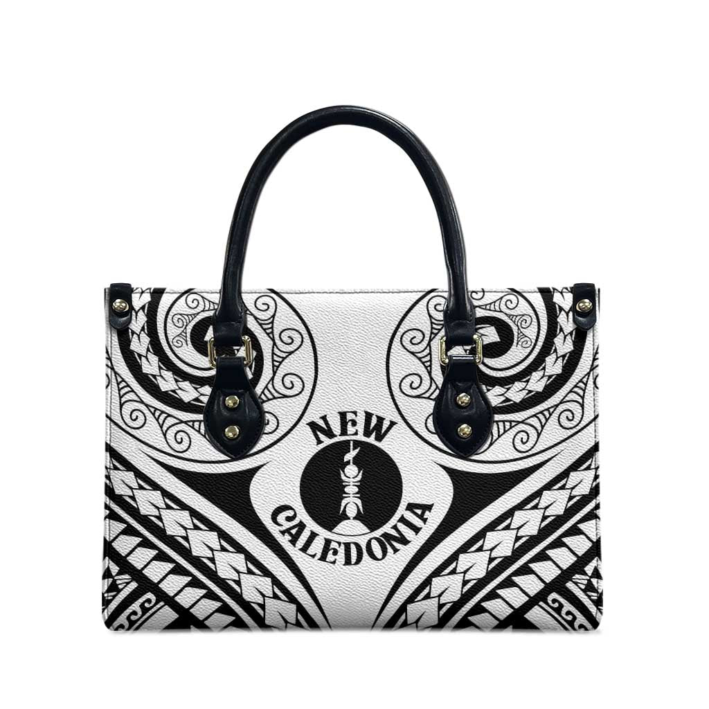 New Caledonia Day Leather Bag Polynesian Curves White Color - Polynesian Pride