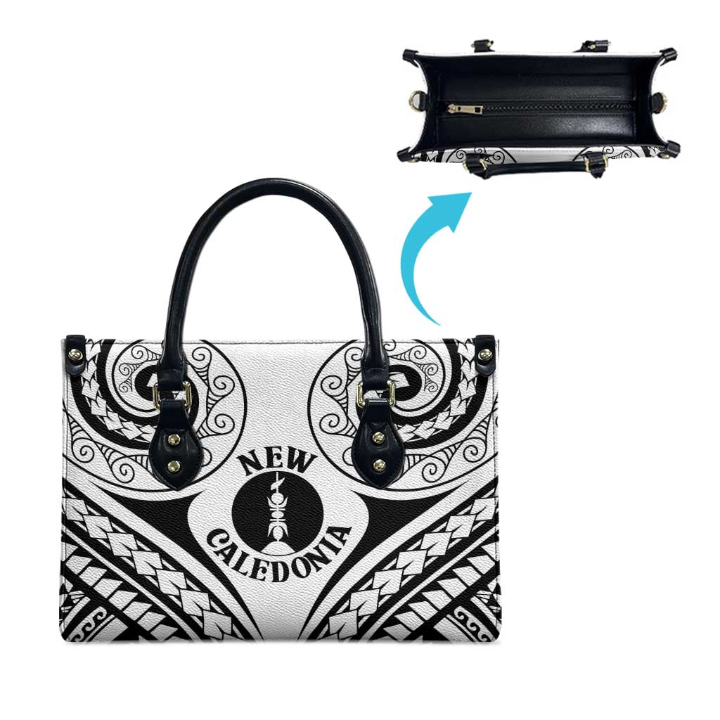 New Caledonia Day Leather Bag Polynesian Curves White Color - Polynesian Pride